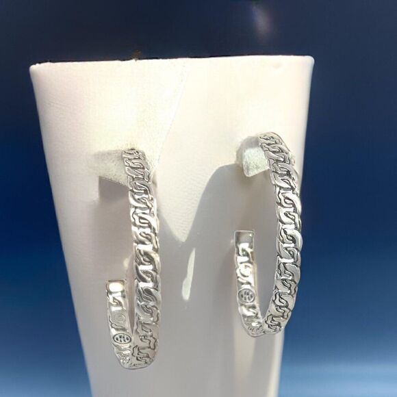 John Hardy Estate XL 2" Cable Chain Hoop Earrings Silver JH96 - Picture 4 of 10